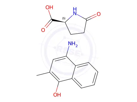Chemical structure of 5-oxo-L-proline, compound with 4-amino-2-methyl-1-naphthol (1:1)