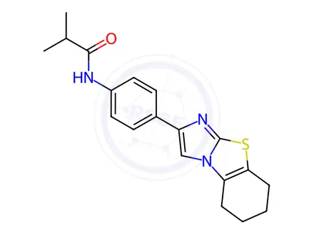 Chemical structure of N-(4-(5,6,7,8-tetrahydrobenzo[d]imidazo[2,1-b]thiazol-2-yl)phenyl)isobutyramide