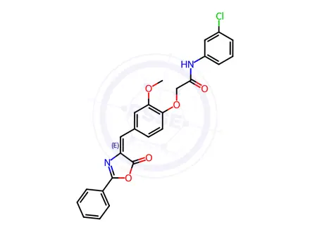 Chemical structure of N-(3-Chlorophenyl)-2-(2-methoxy-4-((5-oxo-2-phenyloxazol-4(5H)-ylidene)methyl)phenoxy)acetamide