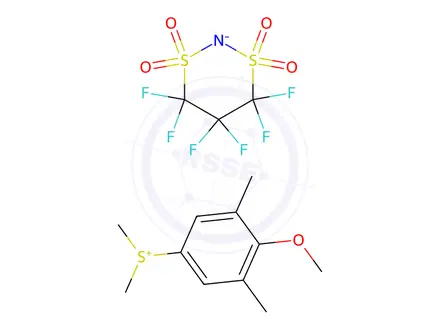 Chemical structure of (4-methoxy-3,5-dimethylphenyl)dimethylsulfonium 4,4,5,5,6,6-hexafluoro-1,3,2-dithiazinan-2-ide 1,1,3,3-tetraoxide