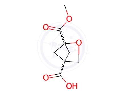 Chemical structure of 2-Oxabicyclo[2.1.1]hexane-1,4-dicarboxylic acid, 1-methyl ester