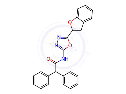 Chemical structure of N-(5-(Benzofuran-2-yl)-1,3,4-oxadiazol-2-yl)-2,2-diphenylacetamide