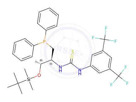 Chemical structure of N-[3,5-Bis(trifluoromethyl)phenyl]-N'-[(1S,2R)-2-[[(1,1-dimethylethyl)dimethylsilyl]oxy]-1-[(diphenylphosphino)methyl]propyl]thiourea