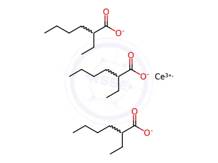 Chemical structure of 2-ethylhexanoic acid, cerium salt