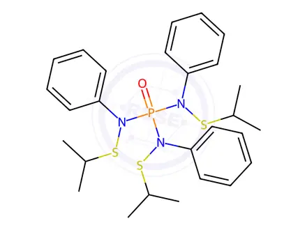 Chemical structure of N,N',N''-phosphoryltris[N-phenylpropane-2-sulphenamide]