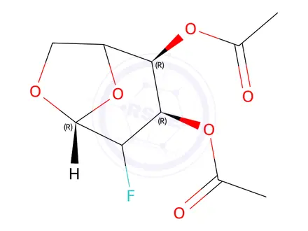 Chemical structure of 3,4-Di-O-acetyl-1,6-anhydro-2-deoxy-2-fluoro-beta-D-glucopyranose