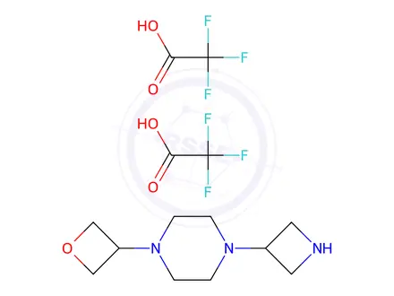 Chemical structure of 1-(Azetidin-3-yl)-4-(oxetan-3-yl)piperazine 2,2,2-trifluoroacetate
