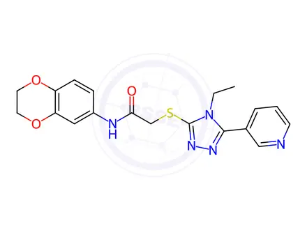 Chemical structure of N-(2,3-Dihydrobenzo[b][1,4]dioxin-6-yl)-2-((4-ethyl-5-(pyridin-3-yl)-4H-1,2,4-triazol-3-yl)thio)acetamide