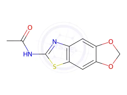 Chemical structure of N-([1,3]Dioxolo[4',5':4,5]benzo[1,2-d]thiazol-6-yl)acetamide