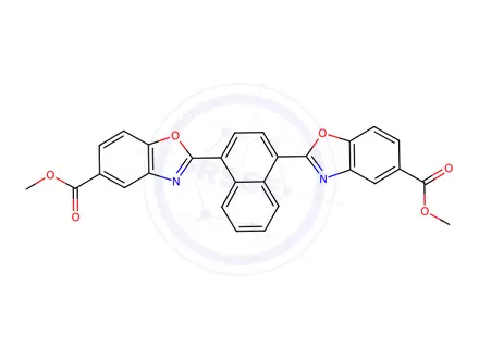 Chemical structure of dimethyl 2,2'-(naphthalene-1,4-diyl)bis(benzoxazole-5-carboxylate)