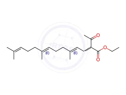 Chemical structure of (4E,8E)-ethyl 2-acetyl-5,9,13-trimethyltetradeca-4,8,12-trienoate