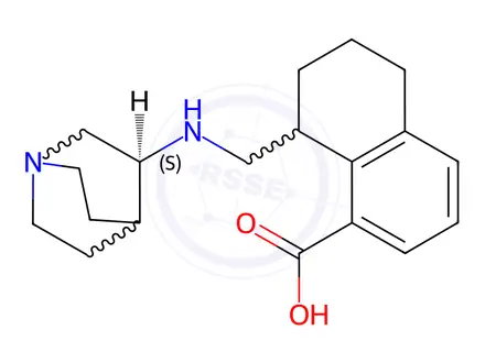 Chemical structure of 8-((((S)-quinuclidin-3-yl)amino)methyl)-5,6,7,8-tetrahydronaphthalene-1-carboxylic acid