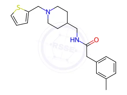 Chemical structure of N-((1-(Thiophen-2-ylmethyl)piperidin-4-yl)methyl)-2-(m-tolyl)acetamide