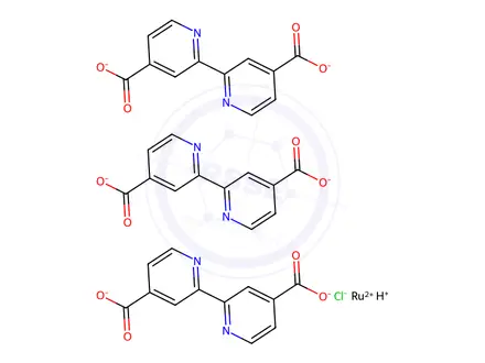 Chemical structure of Ruthenate(4-), tris[[2,2'-bipyridine]-4,4'-dicarboxylato(2-)-N1,N1']-, hydrogen chloride (1:6:2), (OC-6-11)-