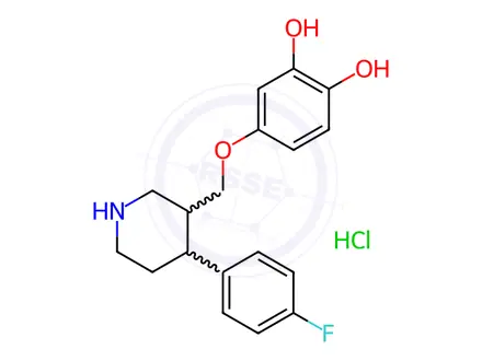Chemical structure of 4-(((3S,4R)-4-(4-Fluorophenyl)piperidin-3-yl)methoxy)benzene-1,2-diol