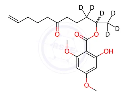 Chemical structure of rac 2-Hydroxy-4,6-dimethoxy-benzoic Acid 1-Methyl-5-oxo-9-decen-1-yl Ester-d6