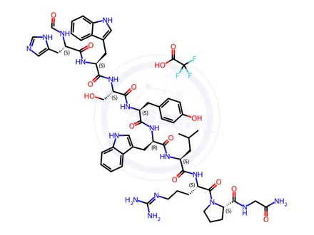 Chemical structure of FOR-HIS-TRP-SER-TYR-D-TRP-LEU-ARG-PRO-GLY-NH2
