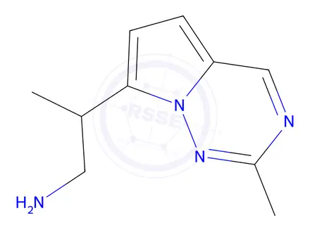 Chemical structure of 2-{2-methylpyrrolo[2,1-f][1,2,4]triazin-7-yl}propan-1-amine