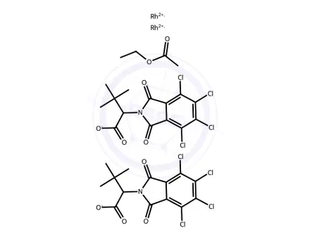 Chemical structure of Tetrakis[N-tetrachlorophthaloyl-(R)-tert-leucinato]dirhodium Bis(ethyl Acetate) Adduct