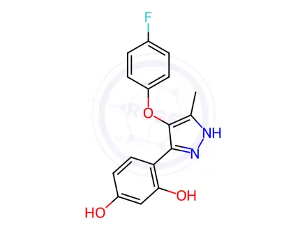 Chemical structure of 4-(4-(4-Fluorophenoxy)-5-methyl-1H-pyrazol-3-yl)benzene-1,3-diol