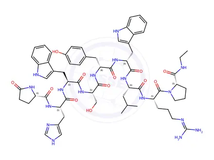 Chemical structure of (DES-GLY10,D-TYR5,D-TRP6,PRO-NHET9)-LHRH