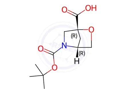 Chemical structure of 2-Oxa-5-azabicyclo[2.2.1]heptane-1,5-dicarboxylic acid, 5-(1,1-dimethylethyl) ester, (1R,4R)-