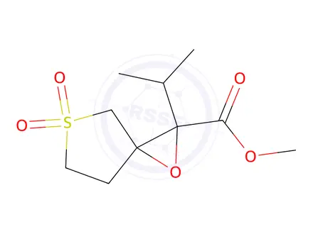 Chemical structure of Methyl 2-isopropyl-1-oxa-5-thiaspiro[2.4]heptane-2-carboxylate 5,5-dioxide