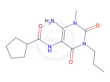 Chemical structure of Cyclopentanecarboxamide, N-(6-amino-1,2,3,4-tetrahydro-1-methyl-2,4-dioxo-3-propyl-5-pyrimidinyl)-