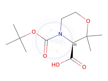 Chemical structure of (S)-4-(tert-Butoxycarbonyl)-2,2-dimethylmorpholine-3-carboxylic acid