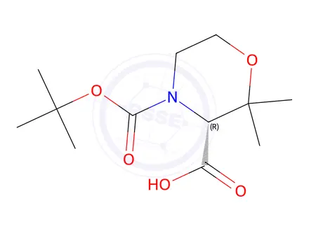 Chemical structure of (R)-4-(tert-butoxycarbonyl)-2,2-dimethylmorpholine-3-carboxylic acid