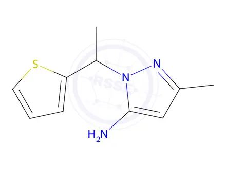 Chemical structure of 5-Methyl-2-(1-thiophen-2-yl-ethyl)-2H-pyrazol-3-ylamine
