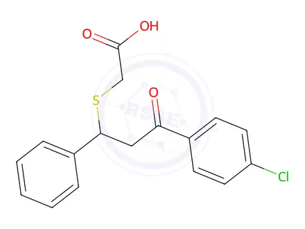 Chemical structure of 2-{[3-(4-Chlorophenyl)-3-oxo-1-phenylpropyl]thio}acetic acid