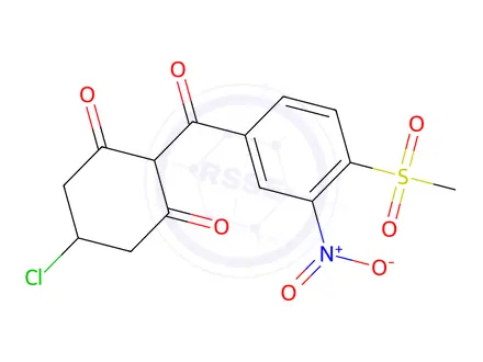 Chemical structure of 5-Chloro-2-(4-(methylsulfonyl)-3-nitrobenzoyl)cyclohexane-1,3-dione
