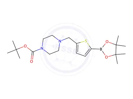 Chemical structure of Tert-butyl 4-((5-(4,4,5,5-tetramethyl-1,3,2-dioxaborolan-2-yl)thiophen-2-yl)methyl)piperazine-1-carboxylate