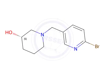 Chemical structure of (S)-1-((6-Bromopyridin-3-yl)methyl)piperidin-3-ol