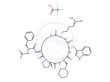 Chemical structure of L-Arginine, N-acetyl-L-phenylalanyl-L-ornithyl-L-prolyl-3-cyclohexyl-D-alanyl-L-tryptophyl-, (6→2)-lactam, mono(trifluoroacetate) (9CI)