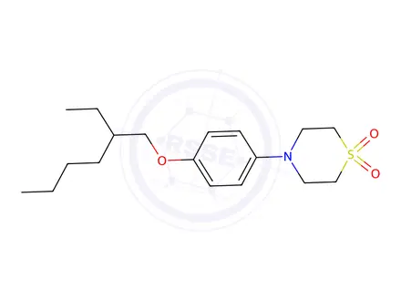 Chemical structure of 4-[4-(2-ethylhexyloxy)phenyl](1,4-thiazinane-1,1-dioxide)