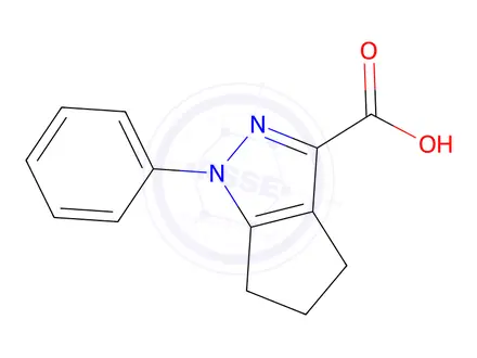 Chemical structure of 1-Phenyl-1H,4H,5H,6H-cyclopenta[c]pyrazole-3-carboxylic Acid