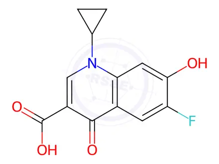 Chemical structure of 3-Quinolinecarboxylic acid, 1-cyclopropyl-6-fluoro-1,4-dihydro-7-hydroxy-4-oxo-