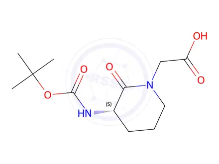 Chemical structure of (s)-2-(3-(Tert-butoxycarbonylamino)-2-oxopiperidin-1-yl)acetic Acid