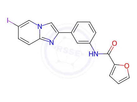 Chemical structure of N-(3-(6-iodoimidazo[1,2-a]pyridin-2-yl)phenyl)furan-2-carboxamide