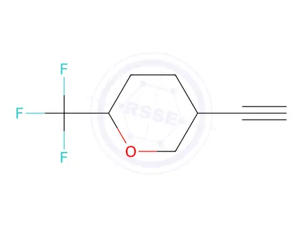 Chemical structure of 5-ethynyl-2-(trifluoromethyl)tetrahydropyran