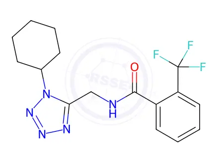 Chemical structure of N-((1-Cyclohexyl-1H-tetrazol-5-yl)methyl)-2-(trifluoromethyl)benzamide