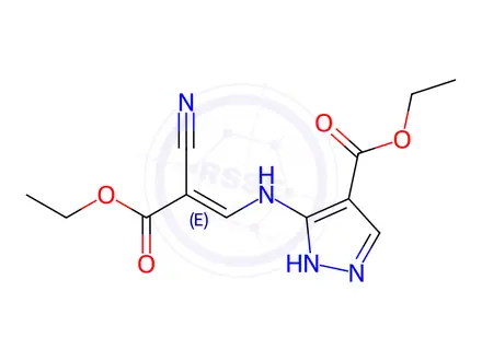Chemical structure of (E)-3-[(2-Cyano-3-ethoxy-3-oxo-1-propenyl)amino]-1H-pyrazole-4-carboxylic Acid Ethyl Ester