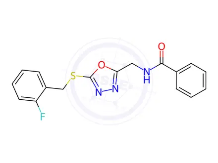 Chemical structure of N-((5-((2-Fluorobenzyl)thio)-1,3,4-oxadiazol-2-yl)methyl)benzamide