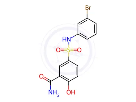 Chemical structure of Benzamide, 5-[[(3-bromophenyl)amino]sulfonyl]-2-hydroxy-