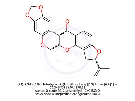 Chemical structure of (2R)-2,3,4aβ,11bβ-Tetrahydro-2-(1-methylethenyl)[1,3]dioxolo[6,7][1]benzopyrano[3,4-b]furo[2,3-h][1]benzopyran-12(5H)-one