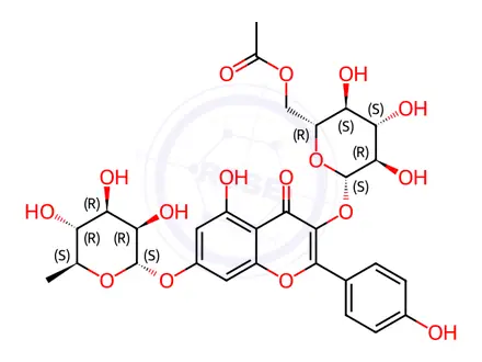 Chemical structure of Kaempferol 3-O-(6''-O-acetyl)glucoside-7-O-rhamnoside