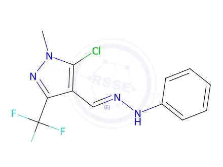 Chemical structure of 5-chloro-1-methyl-3-(trifluoromethyl)-1H-pyrazole-4-carboxaldehyde 4-phenylhydrazone