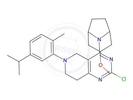 Chemical structure of 2-chloro-6-(5-isopropyl-2-methylphenyl)-4-((1R,3r,5S)-3-methoxy-8-azabicyclo[3.2.1]octan-8-yl)-5,6,7,8-tetrahydropyrido[4,3-d]pyrimidine